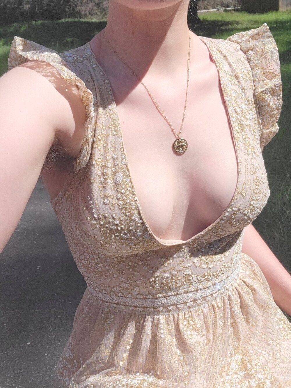 ₊˚🥂⊹ Hello Molly Gold On The Ceiling glittery champagne maxi length gown ✧🍾˚.